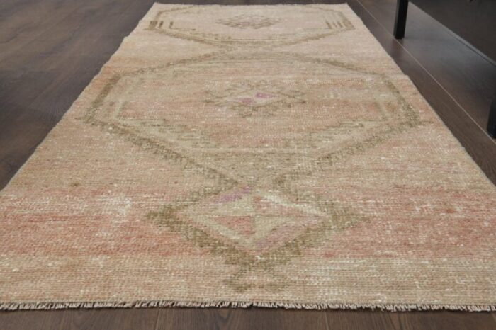 vintage turkish pastel orange wool runner anatolia 1960s 2