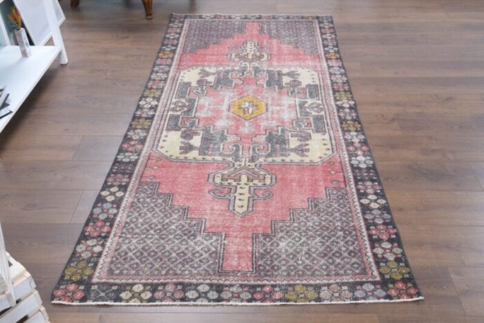 vintage turkish pink and orange runner rug 3