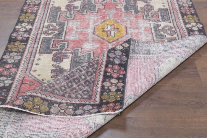 vintage turkish pink and orange runner rug 5