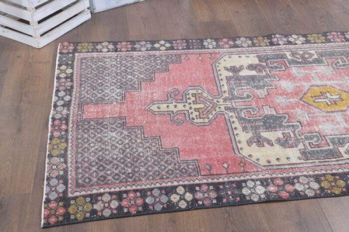 vintage turkish pink and orange runner rug 9