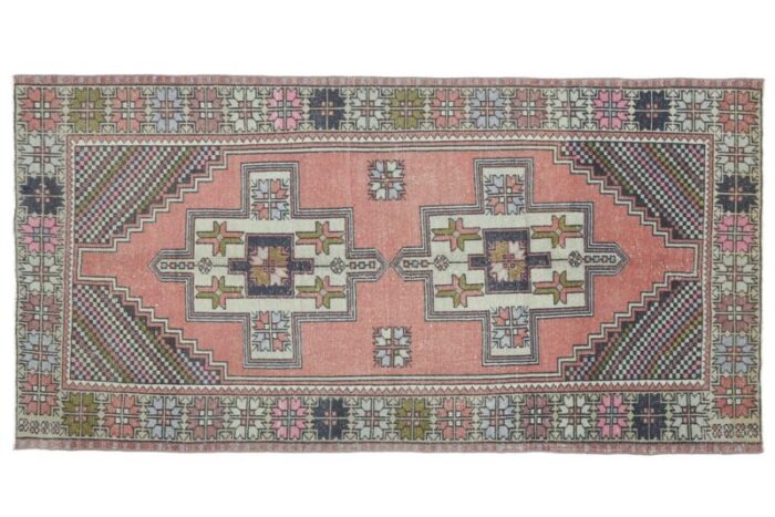 vintage turkish pink wide runner rug 1