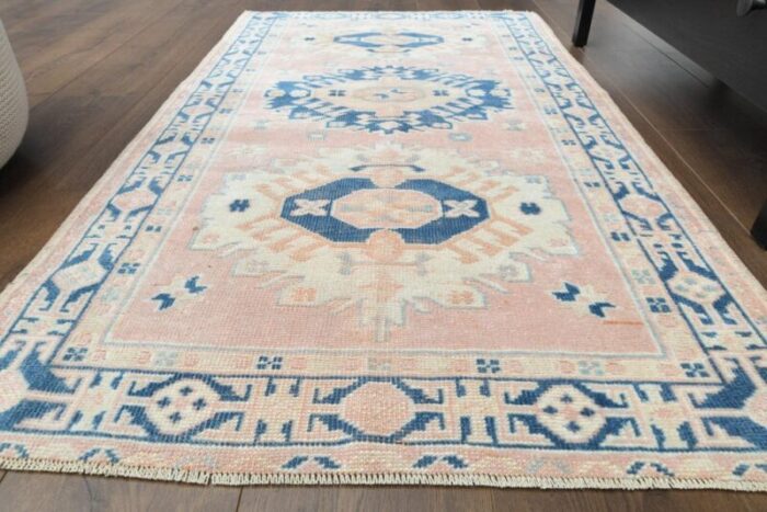 vintage turkish pink wool oushak rug 1960s 2