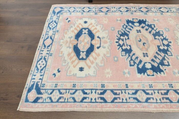 vintage turkish pink wool oushak rug 1960s 6