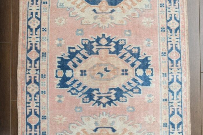 vintage turkish pink wool oushak rug 1960s 8