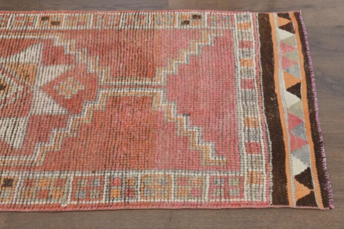 vintage turkish pink wool oushak runner 1960s 4