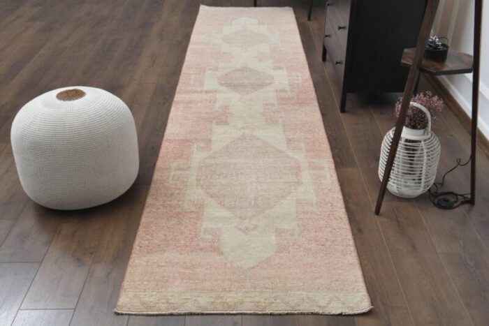 vintage turkish pink wool runner rug 1960s 1