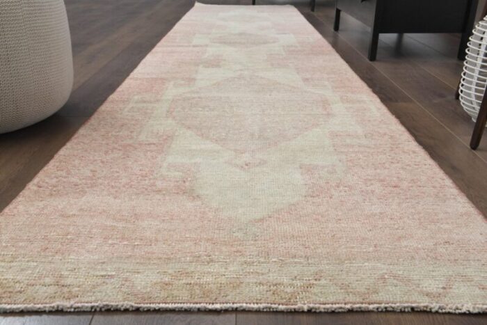 vintage turkish pink wool runner rug 1960s 2