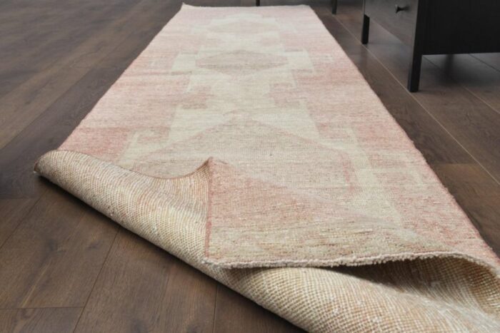 vintage turkish pink wool runner rug 1960s 3