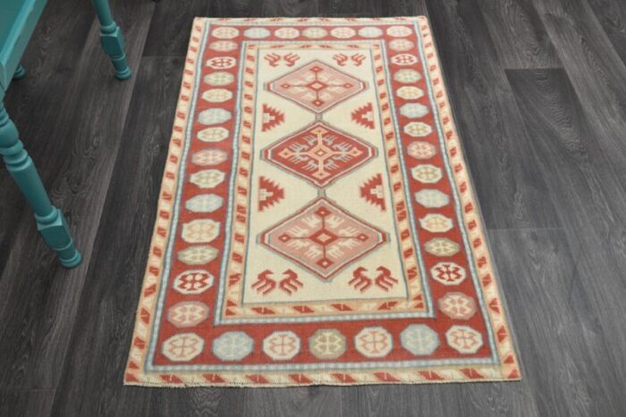 vintage turkish red and beige wool oushak runner rug anatolia 1960s 1