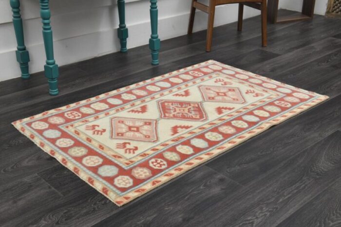 vintage turkish red and beige wool oushak runner rug anatolia 1960s 3