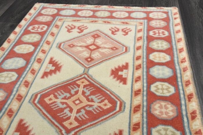 vintage turkish red and beige wool oushak runner rug anatolia 1960s 4