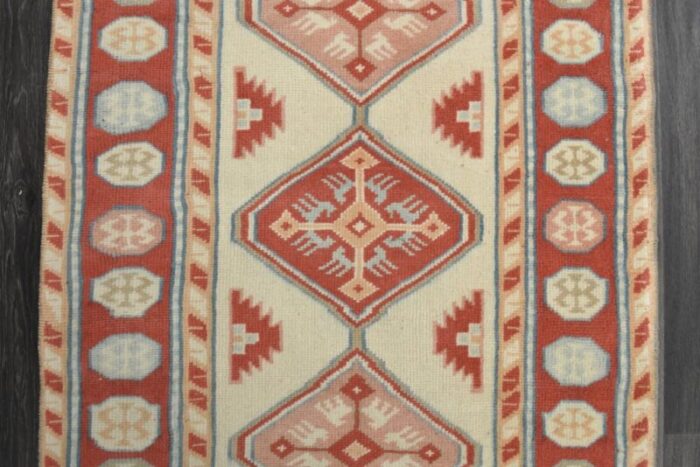 vintage turkish red and beige wool oushak runner rug anatolia 1960s 5