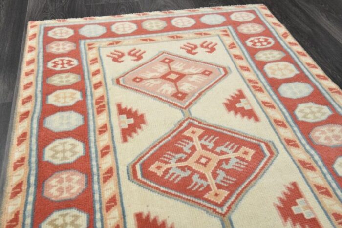 vintage turkish red and beige wool oushak runner rug anatolia 1960s 6