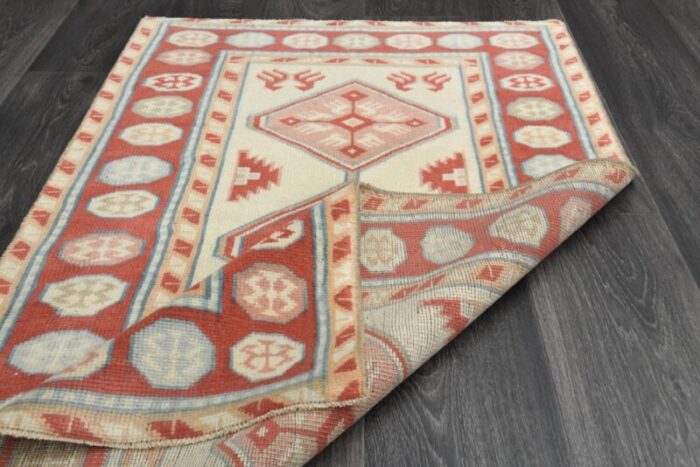 vintage turkish red and beige wool oushak runner rug anatolia 1960s 9