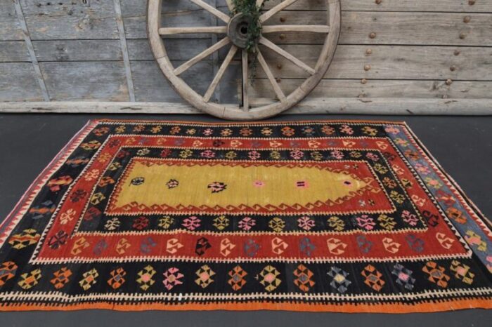 vintage turkish red and yellow area rug 6