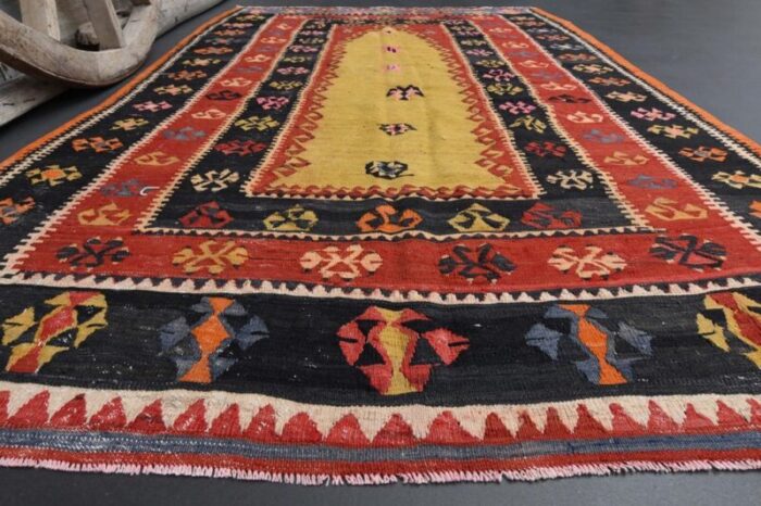 vintage turkish red and yellow area rug 9