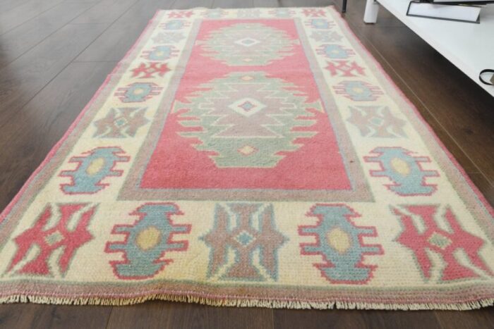 vintage turkish red beige oushak wool runner 10