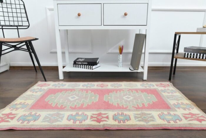 vintage turkish red beige oushak wool runner 4