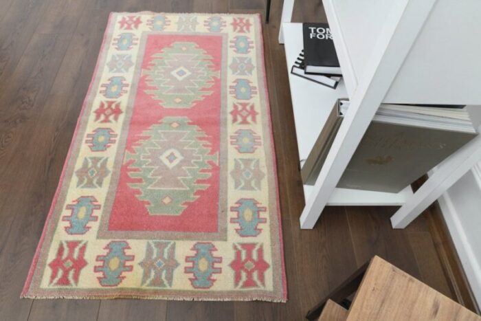 vintage turkish red beige oushak wool runner 5