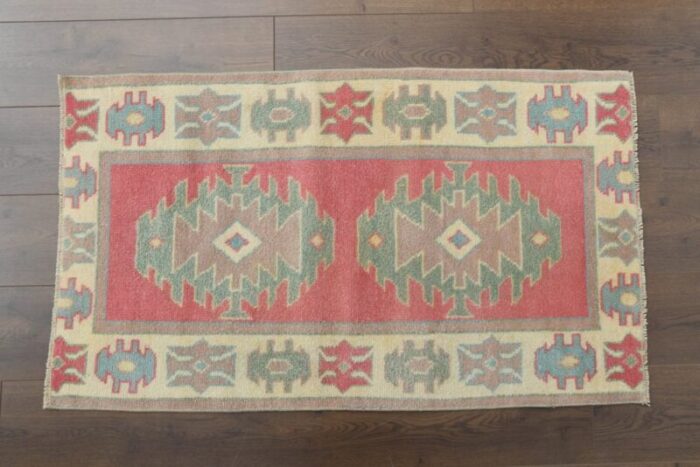 vintage turkish red green oushak wool rug anatolia 1