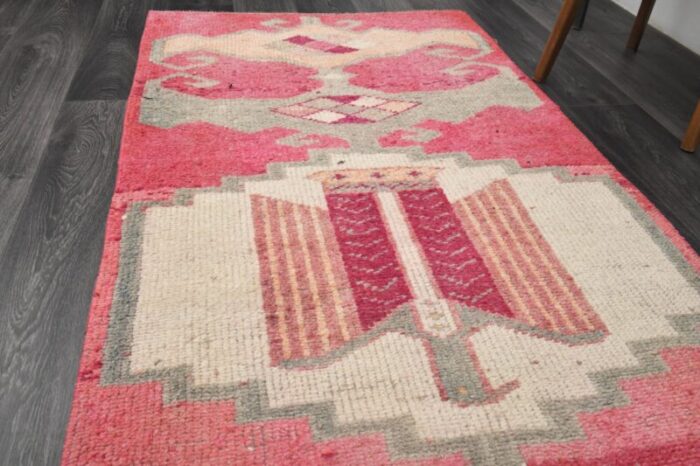 vintage turkish red grey wool oushak runner anatolia 1960s 5