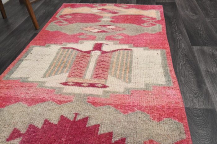 vintage turkish red grey wool oushak runner anatolia 1960s 7