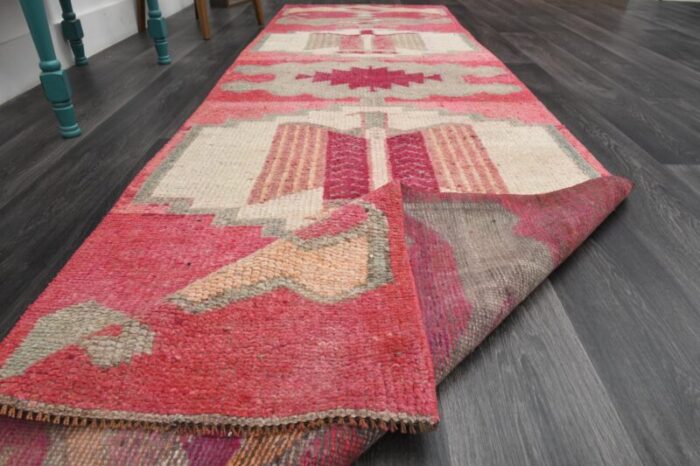 vintage turkish red grey wool oushak runner anatolia 1960s 9