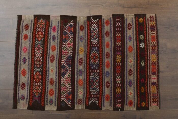 vintage turkish striped kilim oushak rug 1