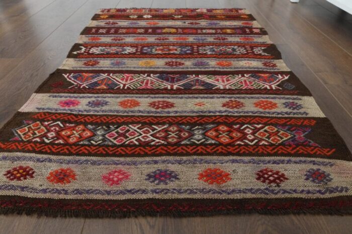 vintage turkish striped kilim oushak rug 10