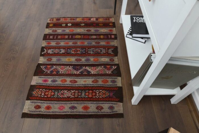 vintage turkish striped kilim oushak rug 5