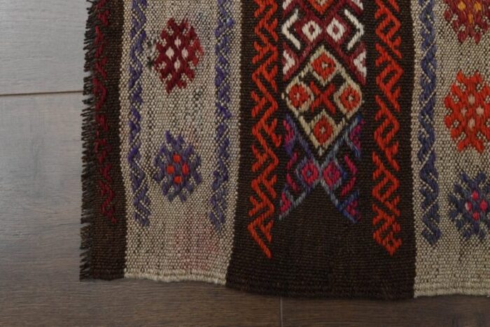 vintage turkish striped kilim oushak rug 6