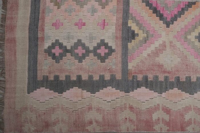 vintage turkish striped kilim runner rug 7