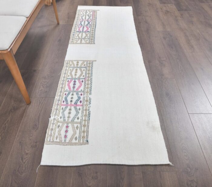 vintage turkish white flatweave rug 2