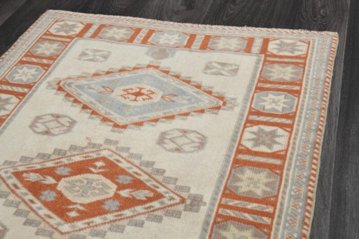 vintage turkish white red wool rug 1960s 4