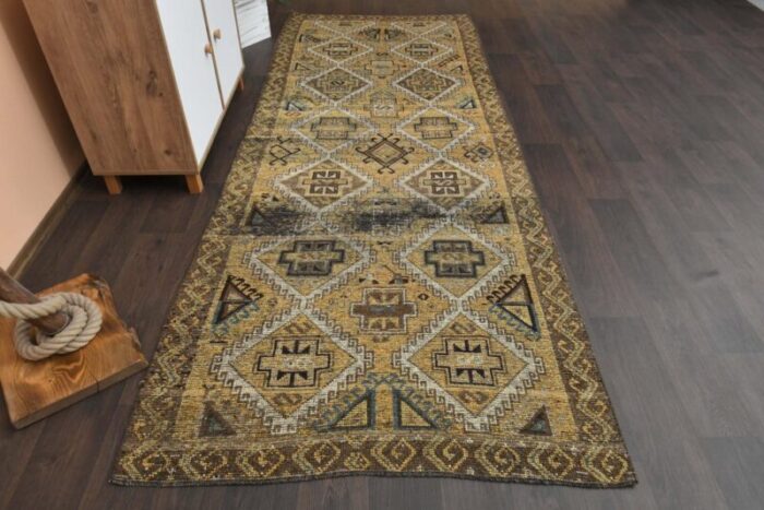 vintage turkish wool oushak runner rug 1