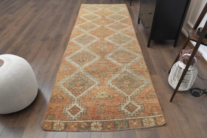 vintage turkish wool oushak runner rug 1960s 1