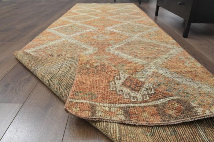 vintage turkish wool oushak runner rug 1960s 2