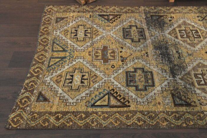 vintage turkish wool oushak runner rug 5