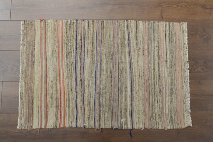 vintage turkish wool striped kilim rug 1