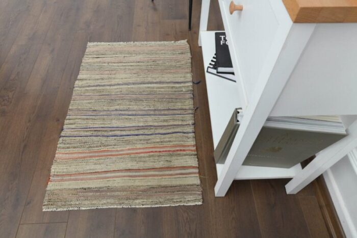 vintage turkish wool striped kilim rug 3