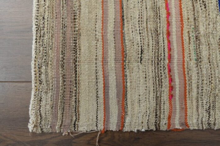 vintage turkish wool striped kilim rug 6