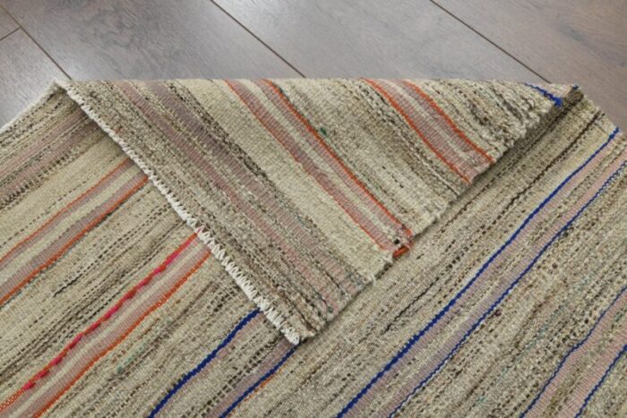 vintage turkish wool striped kilim rug 7