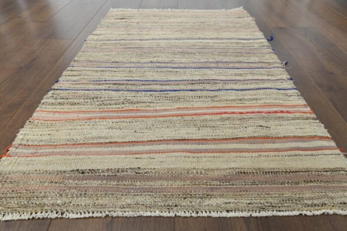 vintage turkish wool striped kilim rug 9