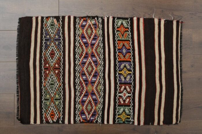 vintage turkish wool striped kilim rug anatolia 1