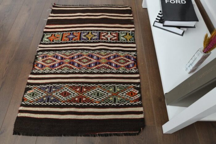 vintage turkish wool striped kilim rug anatolia 4