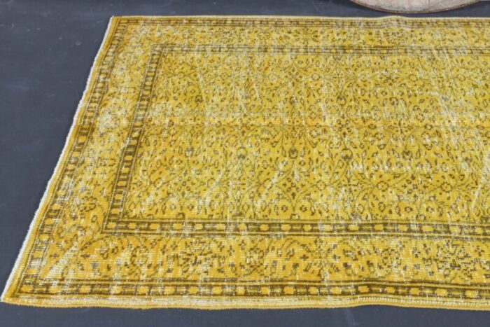 vintage turkish yellow brown wool rug 10