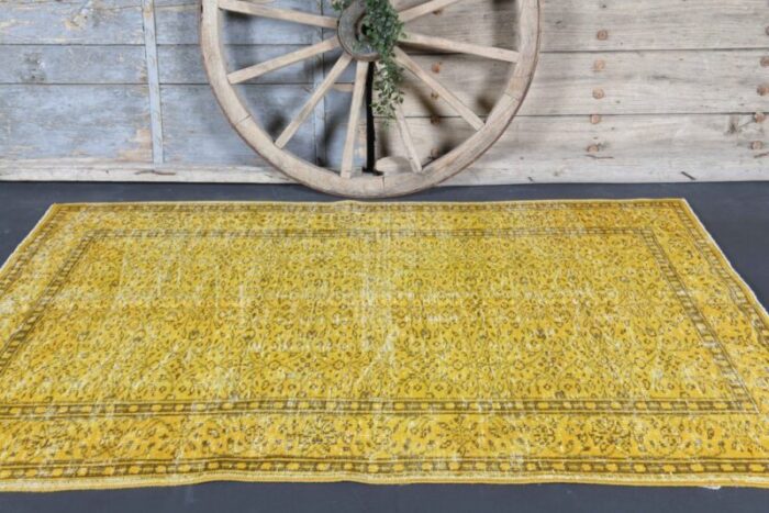 vintage turkish yellow brown wool rug 3