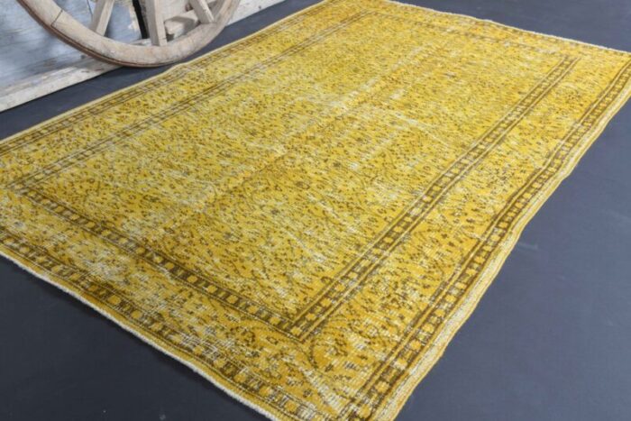 vintage turkish yellow brown wool rug 5