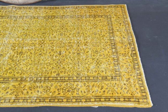 vintage turkish yellow brown wool rug 8