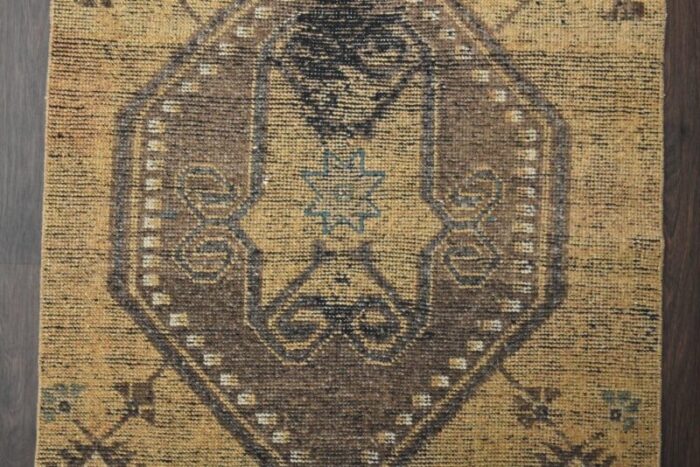 vintage turkish yellow brown wool runner rug anatolia 10